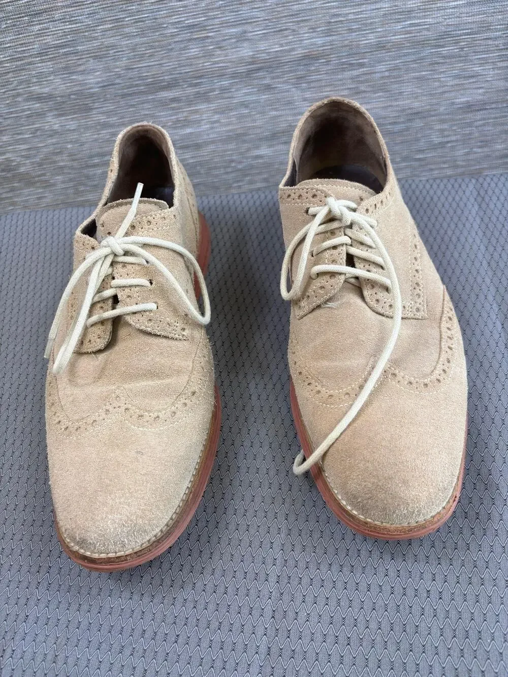 Cole Haan Shoes Mens Size 11M Beige Suede Wingtip Brogue Oxford Dress LunarGrand